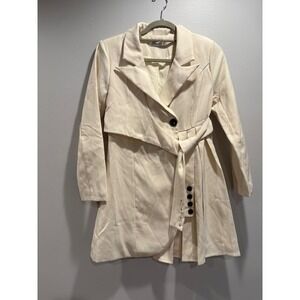 JiaYu Cream Blazer Dress Belted Button Detail Lapel Collar